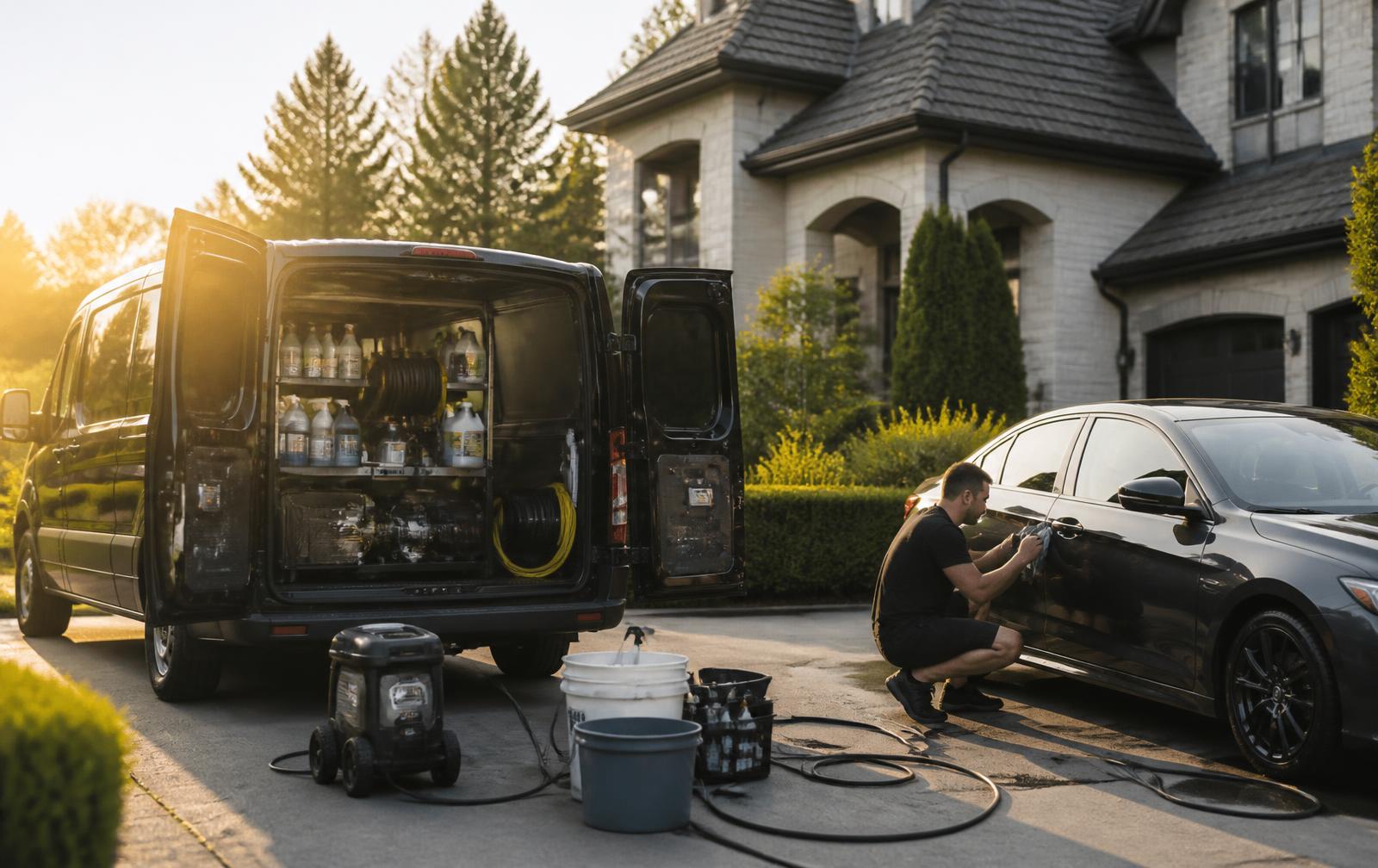 Miller's Detailing mobile setup in a residential driveway